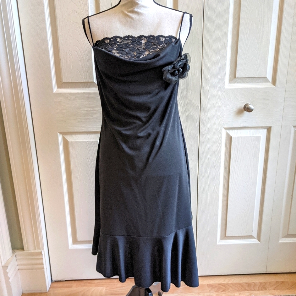 Bisou bisou black lace asymmetrical formal dress
